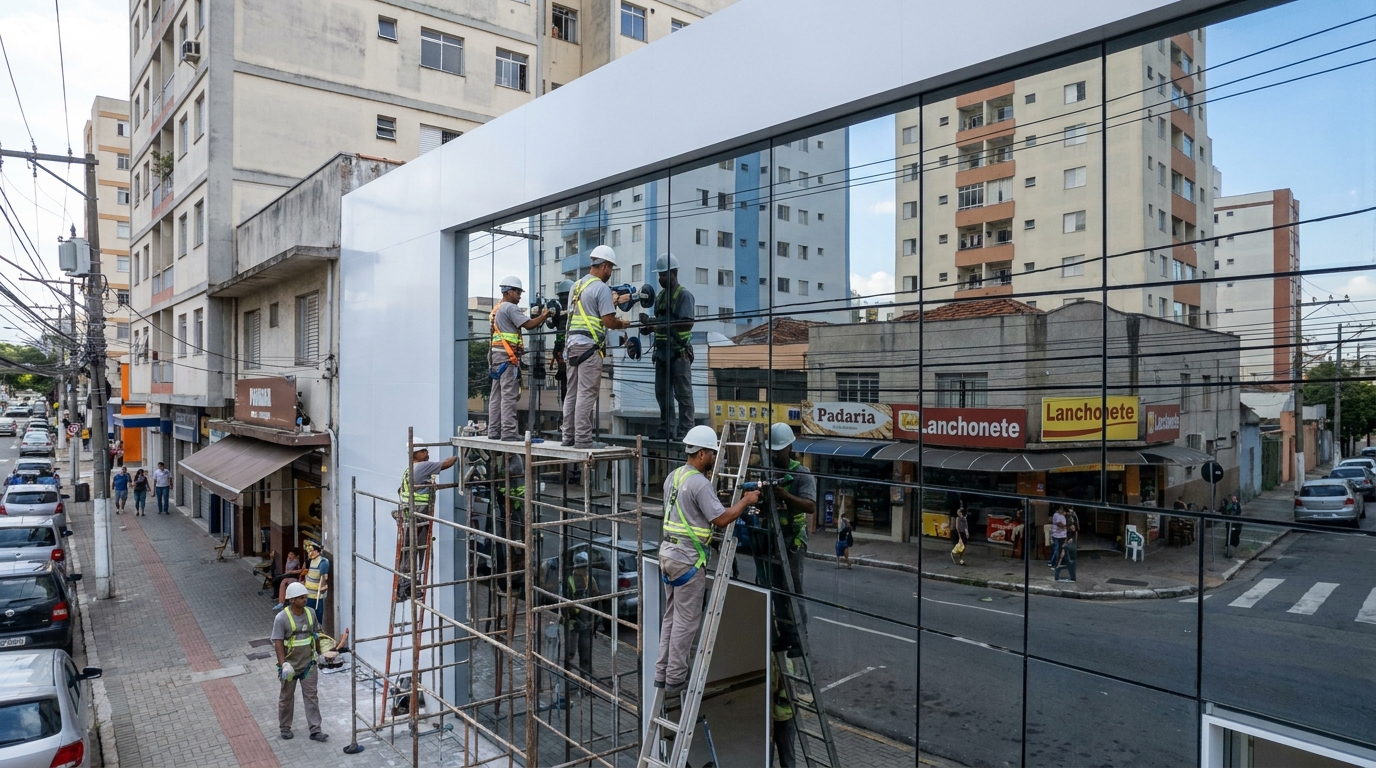 Fachada espelhada em esquina em Jaraguá do Sul-SC